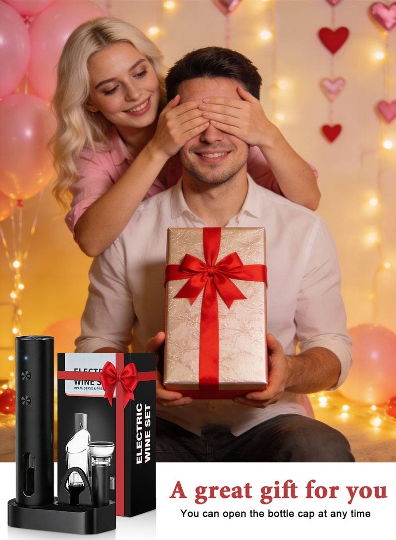 HomarKet Electric Wine Opener SetUSB Rechargeable Bottle Opener and Wine Decanter&Wine Aerator and PourerWine StopperFoil Cutter 4-in-1 Gift Set for Wine Lovers Home Kitchen Party Wedding Bar - Image 3